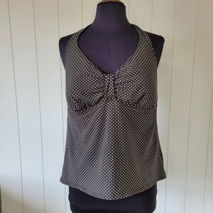 Lands End Swim Tankini Size 16D Green Polka Dot  Boho Beach